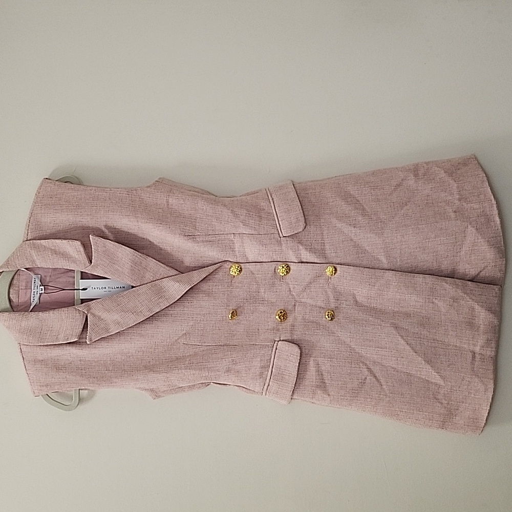 Taylor Tillman Classic Pink Tweed Sleeveless Double-Breasted Blazer Tiff Dress M - Picture 2 of 16
